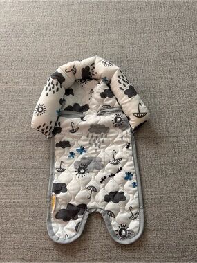 Gold Bug Quilted Hooded Baby One-Piece in Gray and Blue Car Seat/Carrier  Insert